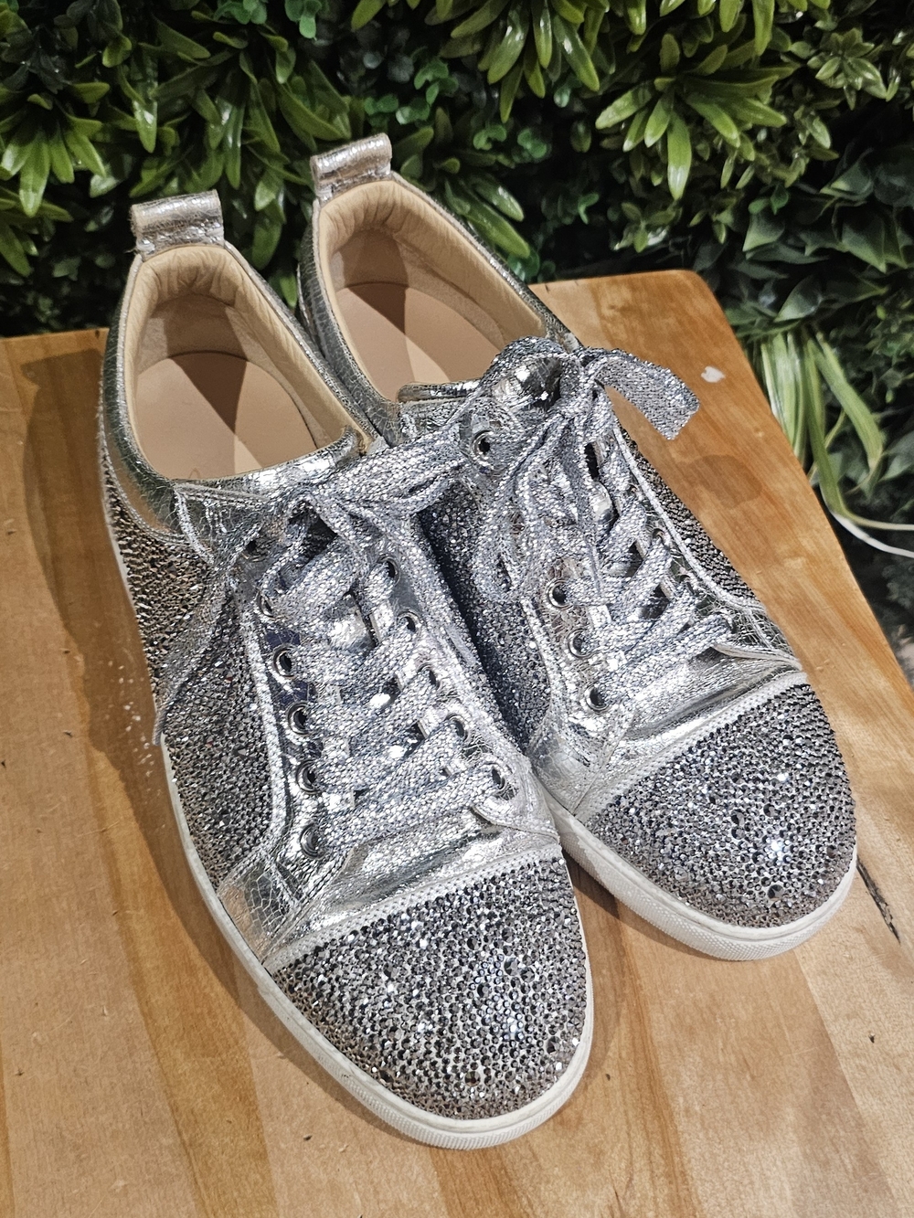 Women's Silver Glitter Lace-Up Sneakers